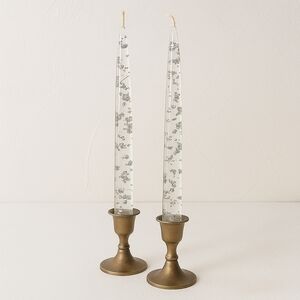 Vintage Hempstead Originals Lucite Taper Candles Silver Foil Pair